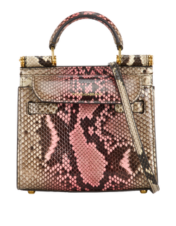 Snake Print Sicily Top Handle, Leather, Pink/White/Black, MII, S, 3*